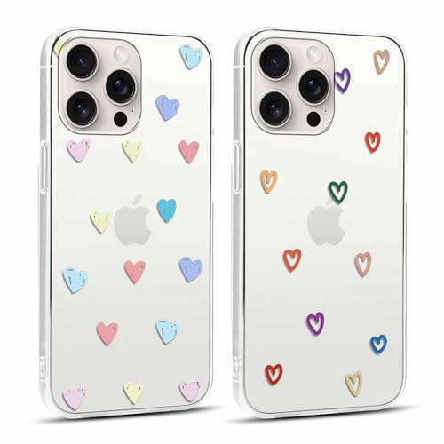 Yoedge 2 Stück Durchsichtig HandyHülle für iPhone 15 Pro Max Hülle Herz Muster 6,7,Transparent Handy Hülle für iPhone 15 Pro Max Case Liebe Love Aesthetic Mädchen Geschenk Schutzhülle Cover-Herzen