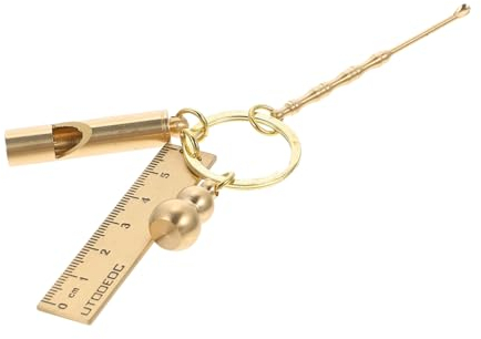 LALAFINA 1 Set Small Ruler Pendant Ear Spoon Keychain Charm Keychain Small Key Ring Pendent Keychain Gifts for Car Wu Brass Chain Key Holder for Car Key Chain Pure Brass Hanging Backpack
