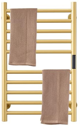XMGJ Toallero Eléctrico Montado En La Pared, Calentador De Toallas De 10 Barras con Temporizador Incorporado, Secador De Toallas De Acero Inoxidable 304 para Baño, 115 W, Dorado,Plug in