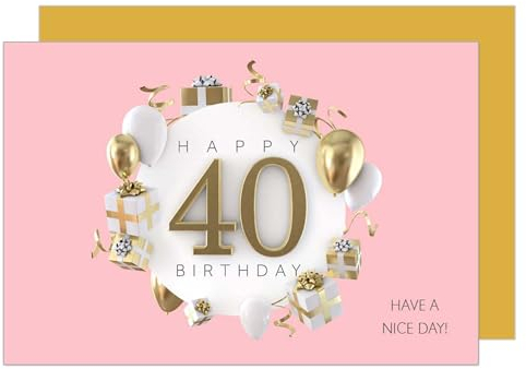 Edition Seidel Premium Glückwunschkarte zum 40. Geburtstag mit Umschlag. Geburtstagskarte Grusskarte Billet Karte Happy Birthday Mann Frau Gold Rosa Luftballons (GZ360-40 SW024)