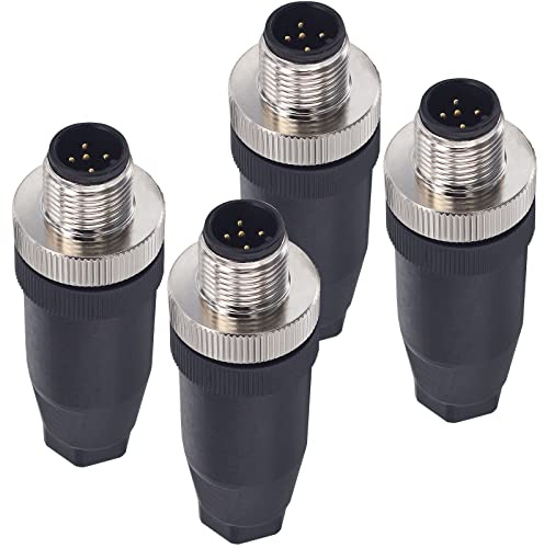 Lonlonty IP67 M12 5 Pin A-Code Male Field Wireable Circular Connector 4PCS | Field wireable design; 5-pin A-coding; Screw-joint assembly; Automation system use; 30V-250V range; PA66 UL94-V0 shell