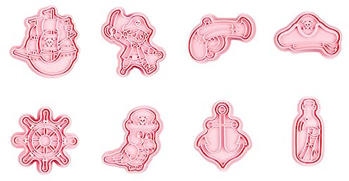 Asukohu - Lot de 8 Emporte-pièces et Tampons Pirate-Ship - Ustensiles de Cuisson Faciles à Utiliser - Moule à Gâteau Décoratif pour Pâtisserie