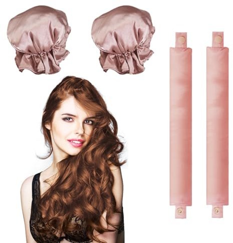 2 Stück Bun Bons, Haar Locken Ohne Hitze, Heatless Curls Band, Lockenwickler Über Nacht, Haarband Locken Über Nacht, Overnight Curls, Haarnudel Groß Dickes Haar, Lockenwickler Ohne Hitze (Rosa, L)