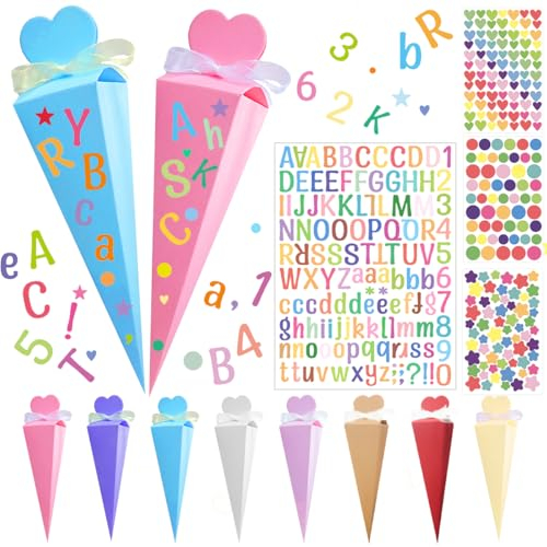 32 stk Geschwisterschultüte Rohling,Kleine Schultüten Zum Befüllen,Kleine Zuckertüten Zum Befüllen,Mini Schultüten Zum Befüllen,Mini Kleine Schultütejungen Mädchen,Zuckertüte Klein,Kleine Schultüten