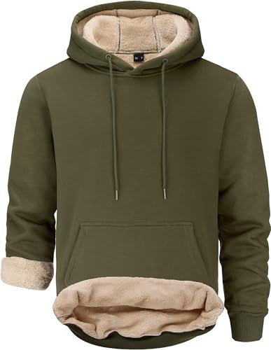 Tansozer Uomo Caldo Pile Foderato Felpe con Cappuccio Pullover Termico Invernale (Verde Militare, XL)
