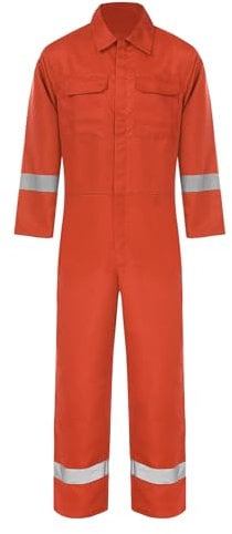 Freebily Men's One Piece Work Overalls Reflective Hi-Vis Boiler Suit Long Sleeve Zip-Up Romper Jumpsuit Orange 3XL/185