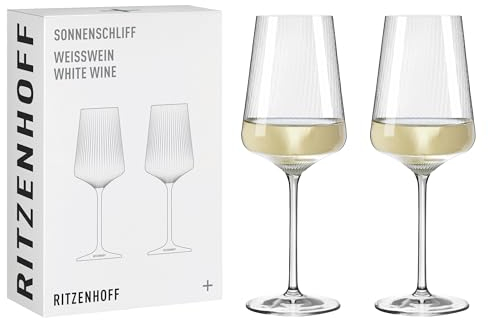 RITZENHOFF 8000003 Weißweinglas 400 ml - Serie Sonnenschliff - 2 Stück im Geschenk-Set, modern - Made in Germany