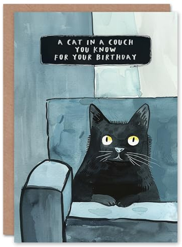 Artery8 Moggie In A Couch Fun Watercolour Cat Lover Blank For Him Or Her Art Birthday Card