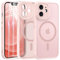 FLLAO Cover Magnetica per iPhone 12 Custodia e 2 Pellicole in Vetro Temperato, Cover iPhone 12 Compatibile con Magsafe, Traslucida Opaca Posteriore Sottile Antiurto Protettiva Case, Rosa