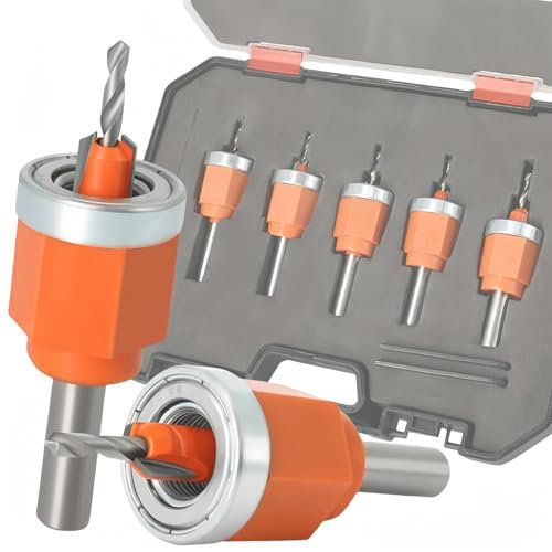 Magicbox Countersink Drill Bit Set, 5 Pcs Countersink Drill Bit with Depth Stop, Woodworking Countersink Bits, Counter Sink Drill Bits for Wood, 5 in 1 Wood Drill Bit Set, 2.8-4mm Tapered Drill Bits