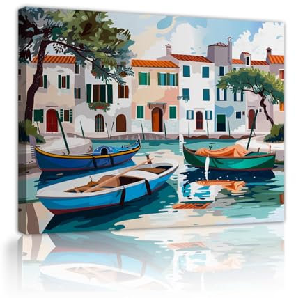 SHENGPOSTER Cartoon Leinwand Malerei und Drucke Maritime Stadt Landschaft Wandkunst Heimdekoration für Schlafzimmer Kinderzimmer Jugendzimmer Wanddekoration 45x60cm Innenrahmen