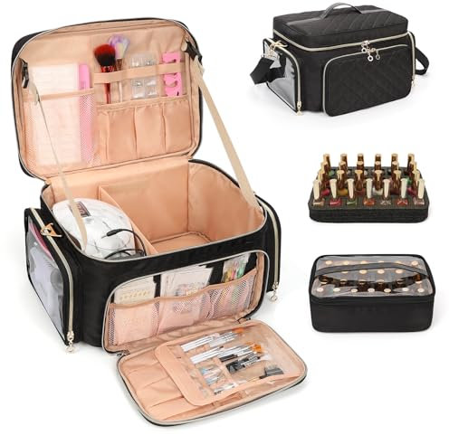 Bagmoly Nail Polish Organizer, Nail Polish Storage Holds 50-70 Bottles Nail Polish & Nail Lamp, Portable Travel Nail Kit Storage Carrying Case Fits Nail Suppiles, Gift for Manicurist, Grils (Black)