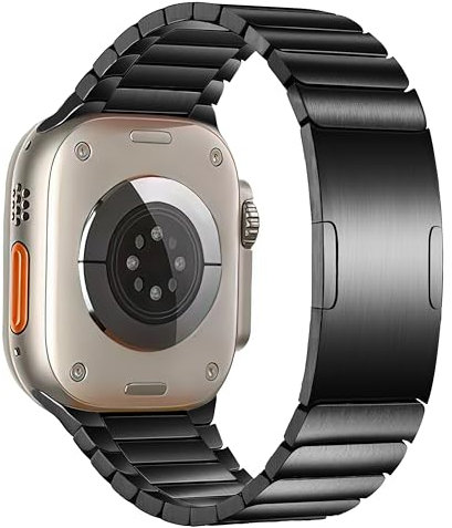 MaKTech Correa de Titanio Para Reloj,Brazalete de Metal Ligero con Esquina Redondeada y Hebilla Integrada,para Apple Watch Serie 11/10/9/8/7,Ultra 3/2/1,SE 3/2/1 [2025] (46mm/45mm/44mm/49mm,Negro)