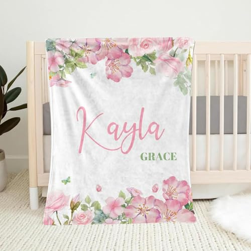 Babydecke mit Namen Personalisiert,Flauschige Warme Kuscheldecke mit Namen und Geburtsdatum,Geschenk Baby Taufe Geburt Mädchen Junge für Kinderdecke Namensdecke Krabbeldecke