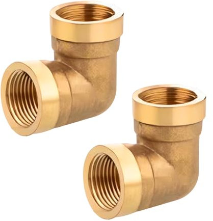 2 Stück Messing Winkel 90°, 3/8 IG/IG, 3/8 Zoll Messing Bogen 90 Grad, 90 Grad Gewindefitting, 3/8 Zoll Innengewinde Rohrwinkel Bogen Adapter, DN10 Rohrwinkel für Bewässerungsanlagen