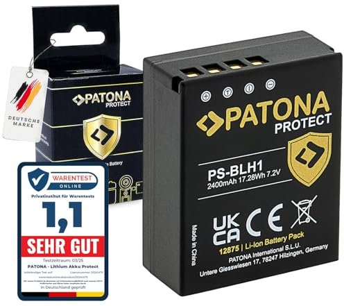 PATONA Protect BLH-1 Batterie de Rechange 2400mAh Compatible avec Olympus Om-D OMD EM-1 Mark II EM-1 Mark 2 E-M1X EM1 EM1X BLH1 BL-H1 BL H1, boîtier V1 résistant à la Chaleur, Ignifuge