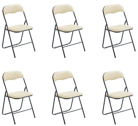 Hooma – Juego de 6 sillas Plegables de Interior, Silla Plegable cómoda, Cocina, Comedor, Oficina, recepción, Silla Plegable de Terciopelo y Metal, Color Beige