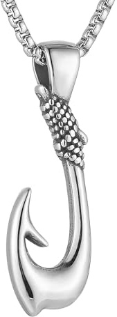 HZMAN Fish Hook Necklace for Men Retro Stainless Steel Hawaiian Maui Hook Pendant Necklace Jewelry Gift