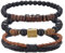 Dazylleco 3 Stück Perlenarmband für Herren Naturstein Armband Schwarz Edelstahl Leather Armkette Armband Verstellbare Schmuck Set Herren Geschenk Vatertag für Männer(89-Square)