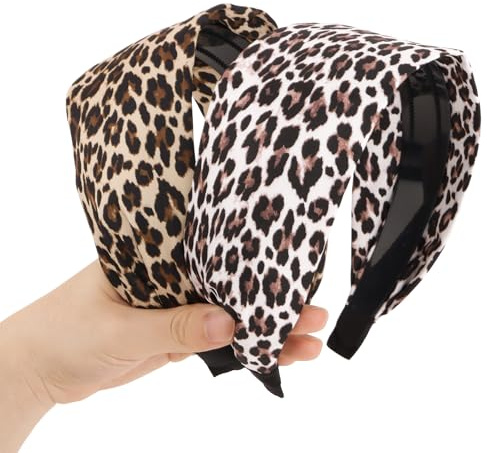 Luixenir 2 Pcs Leopard Print Headbands for Ladies Wide Fabric Hairbands Non Slip Hair Accessories for Women and Girls