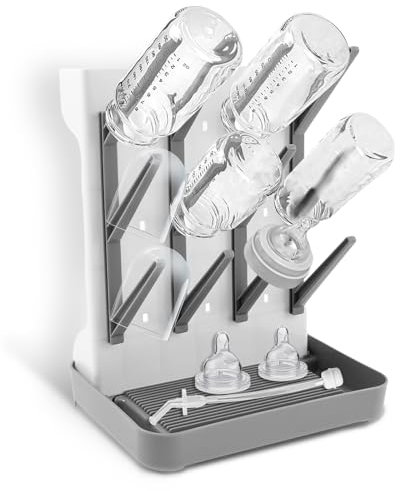 Fyeme Trockenständer Babyflaschen Babyflaschen Trockenständer mit 12 Halterung Vertikal Effiziente Entwässerung Antidumping rutschfest Abtropfgestell Flaschen zum Entleeren von Milchflaschen (Grau)