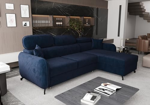 AXLIVING Ecksofa mit Schlaffunktion Ribella 5 L-Form 265 cm, Samt in Blau Rechts