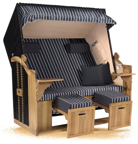 Strandkorb Hanse Ostsee XXL 2,5 Sitzer Volllieger schwarz 150cm breit, ideal für Garten, Terrasse und Balkon