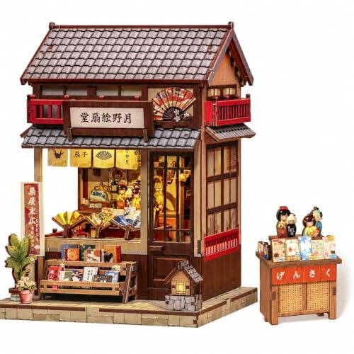 Book Nook Bausatz – Miniatur Fächerladen 3D Holz (Tsukino Eogi-dou) | Miniatur-Fächerladen – 224 Teile, LED-Licht, Staubschutz. Ein dekorativer Book Nook mit japanischem Handwerksflair.