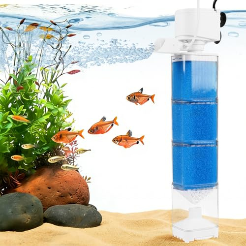 EXLECO 5 in 1 Pompe et Filtres pour Aquarium 150-300L, Réglable 1200L/H 15W | Pompe Aquarium Filtre et Oxygène, Pompage, Wavemaker, Moteur Aquariums Silencieux, Éponge Filtrante Réutilisable d'eau Douce