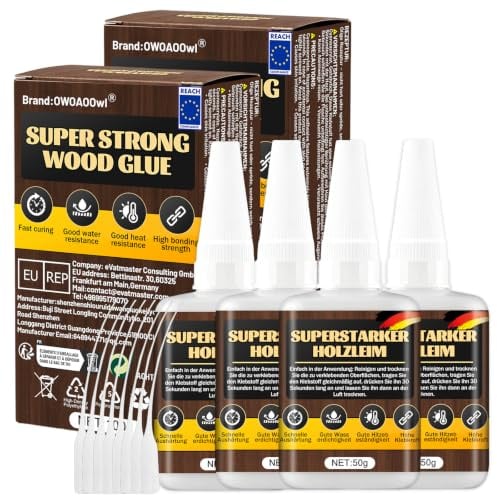 4x50g Holzleim Extra Stark, Holzkleber Wasserfest, Sekundenkleber Gel Extra Stark universal, Transparent und Schnell Trocknender Holzleim für Vielseitige Verleimungs & Bastelarbeiten