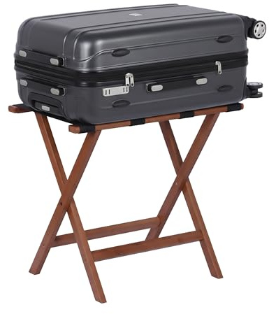 Relaxdays Kofferständer, klappbar, Premium-Bambus, HxBxT: 52x58x37,5 cm, Gepäckständer Gurte, Kofferablage Hotel, braun