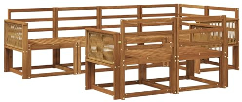 vidaXL Outdoor-Sofagarnitur 7 pcs Natur Massivholz Akazie, Stylisches Outdoor-Sofa-Set, Moderne Gartenmöbel, wetterfestes Akazienholz, modulares Sitzen für Terrasse und Lounge