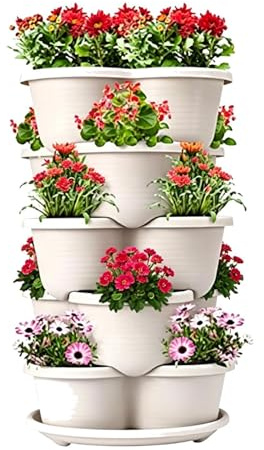 Macetero vertical – Plantador de fresas apilable – PP | Maceta vertical de fresa para crecer | Macetas apilables para plantas, flores, hierbas, balcón, terraza, patio, interior y exterior