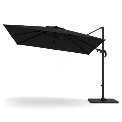 MEGAOFFERTE.IT Ombrellone Decentrato Da Giardino Con Braccio Richiudibile Per Esterno Bordo Piscina Patio Dehors Hotel Struttura In Acciaio Rotazione 360° Copertura Idrorepellente Anti UV 3x4 M Nero