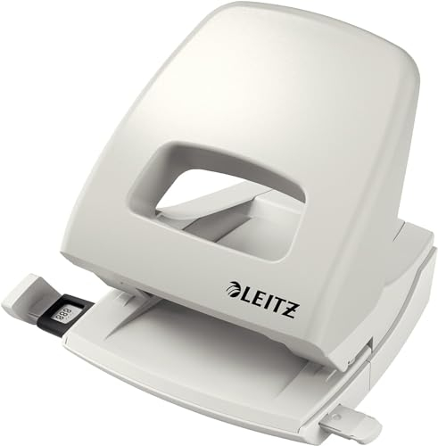 Leitz Büro Locher aus Metall, Für 25 Blatt, Anschlagschiene mit Formatangaben, Ergonomisches Design, grau, NeXXt-Serie, 50050085
