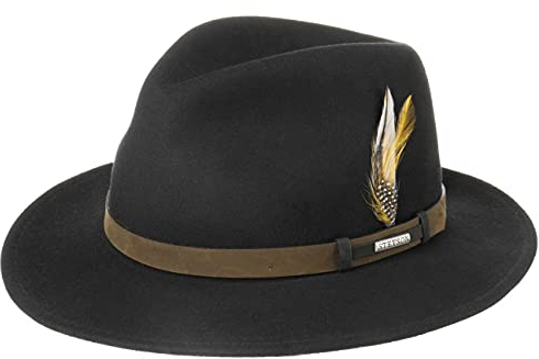 Stetson Sardis VitaFelt Traveller Hut Damen/Herren - Wollfilzhut wasserabweisend - Filzhut Made in USA - Regenhut aus Wollfilz - VitaFelt-Hut Packable - Jägerhut Sommer/Winter schwarz L (58-59 cm)