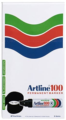 Artline 100 7.5-12mm Giant Chisel Tip Permanent Marker - Black [Pack of 6]