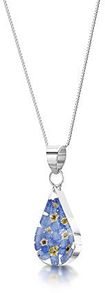 Shrieking Violet Real Flower Jewellery Sterling Silver Necklace for Women with Gift Box, Teardrop Pendant Necklaces for Mum, Wife, Mother's Day Gift,