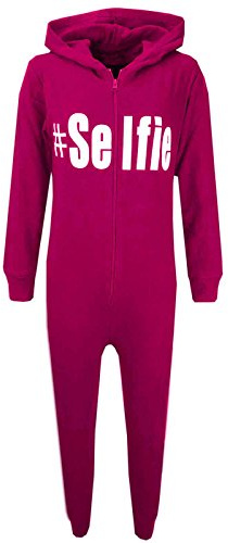 A2Z 4 Kids Girls Onesie #Selfie Hooded Soft Feel Fluffy Cozy Loungewear Comfortable - Cotton Onesie #Selfie Pink 7-8