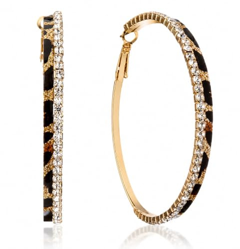 Gemini Ohrreifen (Gold), absolutes Luxus Leopard mit Glitzer und schwarz, Rundform, für gehobene Anläße, beliebt bei Girls & Damen, 2,5 cm Durchmesser