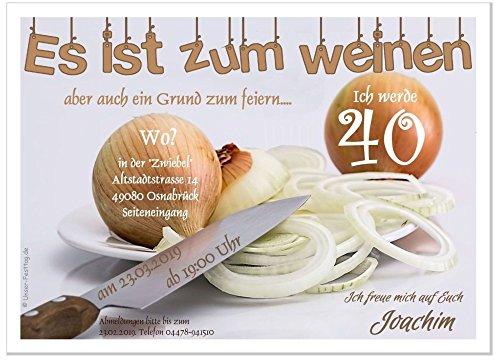 Einladungskarten für Erwachsene, JEDES Alter möglich, lustig originell 30 50 70 - runder Geburtstag, 20 Karten - 17 x 12 cm