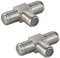 2X SAT F-Verbinder | T-Stück | TV Adapter Koax Verbinder Verteiler Splitter Kupplung | 3X F-Buchse | F-Adapter für Antennenkabel Satellitenkabel Koaxialkabel | 2 Stück