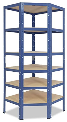 shelfplaza® 180x90x60cm HOME Eckregal Schwerlast blau/Metallregal Eckregal stehend 6 Böden je 145kg Tragkraft/Corner Shelf Schwerlastregal Ecke/Steckregal Schwerlastregal Eckregal