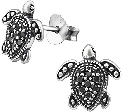 Monkimau Damen Ohrringe Schildkröten Ohrstecker aus 925 Sterling Silver echt Silber mit 14 Kristallen