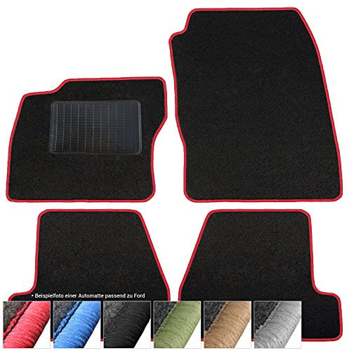moto-MOLTICO Fußmatten Auto - Velours Autoteppiche passend für Ford Ka II (2008-2016) - 4-teiliges Set - Schwarze Automatten mit Roten Ziernähten