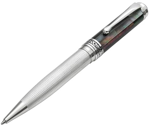 Xezo Maestro stylo à bille à mécanisme tournant, pointe moyenne. Argent massif 925 et nacre noire avec plaquage de platine pur. Fabriqué à la main, édition limitée, numéroté. Chaque pièce unique