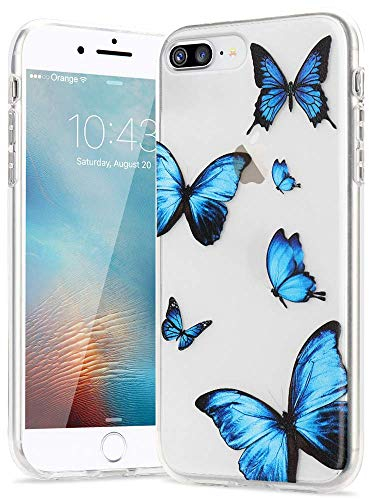 LLZ.COQUE Hülle für iPhone 6 Plus/6S Plus Handyhülle Schmetterling Klar Schutzhülle Transparent Butterfly Case Backcover Schmetterling Hülle für iPhone 6 Plus/6S Plus Blau