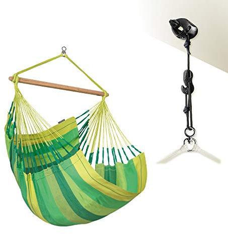 LA SIESTA®- Habana Hängesessel Comfort Size + Befestigungsset für Entspannung & Stil: 360° Drehgelenk, hochwertiges Bambusholz - GOTS-zertifizierte Baumwolle. Ideal als Geschenk (Jungle)