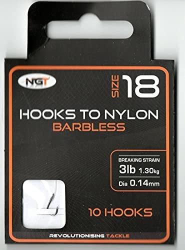 x10 NGT Barbless Hooks to Nylon in Size 18