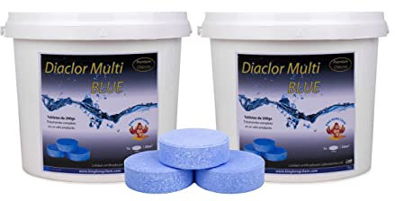 2x5kg Pastillas de Cloro DIACLOR Multi Blue 5 KG - Envasado Individual - 50 Pastillas de Cloro Multiacción Efecto clarificante Extra Potente (Pastilla 200 gr - Diámetro 7,5 cm) - SIN Cobre (10 kg)